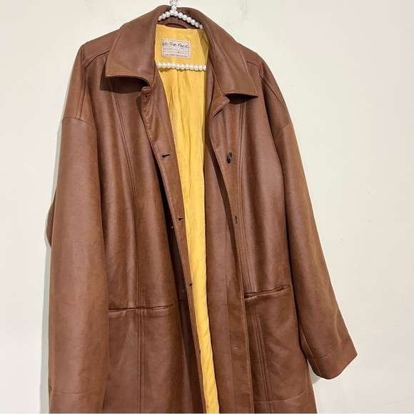Free People Carmen Brown Vegan Suede Duster Trench Coat SIZE LARGE - Picture 4 of 10